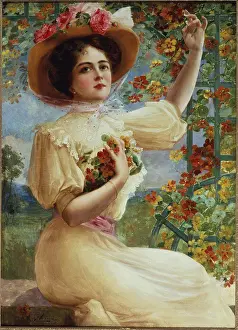 Gardens Prints: A Summer Beauty Oil on canvas Emile Vernon (1872-1919 British)