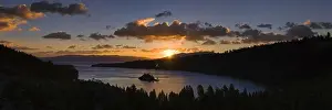 Backlit Prints: Sunrise and clouds above Emerald Bay on Lake Tahoe in California