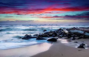 Dawn Prints: Sunrise over the ocean from the coast of Kauai; Kapaa