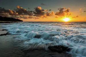 Dawn Prints: Sunrise and surf on the east coast of Kauai; Kauai, Hawaii, United States of America
