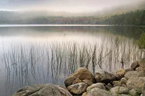 Solid Prints: Sunset through fog over Upper Hadlock Pond looking toward Bald Peak