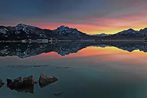 Mountain Chain Prints: Sunset at the Forggensee with view of the Saeuling near Fuessen