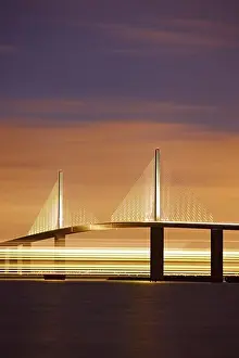 Florida Prints: Sunshine Skyway Bridge at night, Tampa Bay, Florida