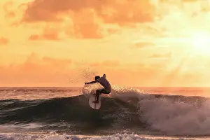 Surf Prints: Surfer at sunset time, Maldives