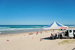 Recreation Prints: Surfers Paradise Beach and lifeguards at Surfers Paradise
