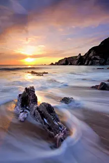 Rural Prints: Surging waves break on the rocky shore at Westcombe Beach in South Devon