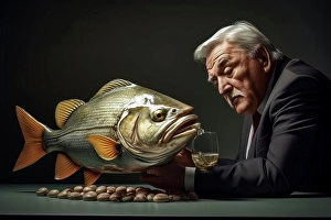 Reality Prints: Surreal image of a man and fish symbolizing the realm of dreamlike perception