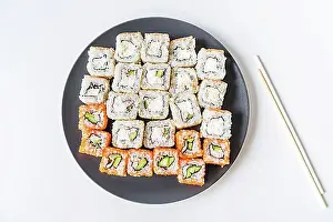 Meals Prints: Sushi plate with chopsticks topview