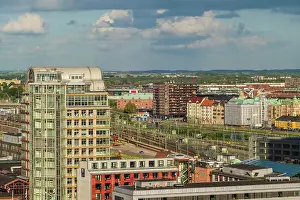 Scania Prints: Sweden, Scania, Malmo, Inre Hamnen inner harbor, high angle view