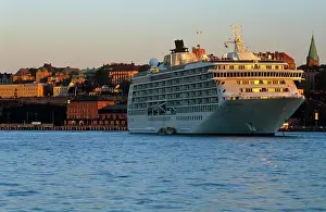 Swedish Prints: Sweden, Stockholm. Cruise liner The World anchors at Stockholm
