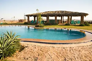 Terrace Prints: Swimming pool and terrace at Osian Camel Camp, Osian, Rajasthan, India