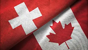 Verrotten Prints: Swiss and Canadian Flags Overlapping with Textured Fabric Appearance Swiss