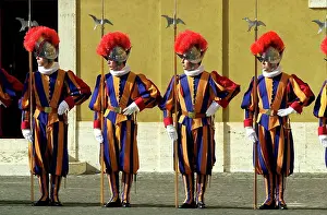 Small Group Prints: Swiss Guards in traditional livery uniform at the Vatican, Vatican City