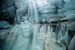 Alps Prints: SWITZERLAND, BERNESE OBERLAND, JUNGFRAUJOCH, ICE PALACE, PENGUIN ICE SCULPTURES