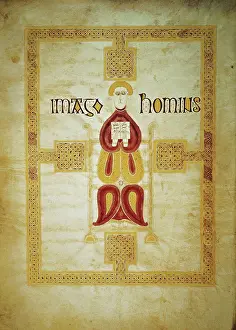 Manuscript Prints: Symbol of Matthew, Imago Hominus from the Echternach Gospels