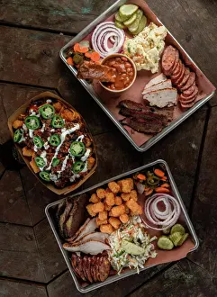 Lunch Prints: Tabletop Scene of Texas BBQ and Sides