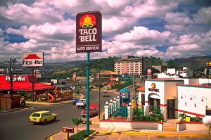 Highways Prints: Taco Bell and Pizza Hut fast food restaurants in Tegucigalpa, Honduras