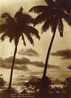 Polynesian Prints: Tahiti - Coastal scene with Palm Trees / Moorea Island Date: 1929