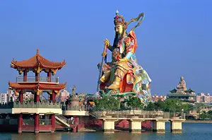 Taiwan Prints: Taiwan, Kaohsiung, Lotus Lake, Statue of Taoist God Xuan-tian-shang-di