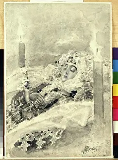 Angel Prints: Tamara in the coffin. Illustration to the poem The Demon by Mikhail Lermontov by Vrubel