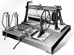 Record Prints: Tape Recorder Valdemar Poulsen's wire drum model of his Telegraphone. 1920