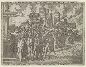 Voorkeursbeeld Prints: Tarpia is transferred by Titus Tatius to open the city gates; Tatius Sabinorum ()