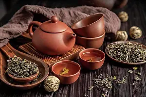 Produce Prints: tea pot cups desk