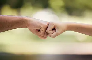 Deal Prints: Teamwork, fist bump and people with outdoor support