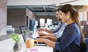 Typing Prints: Teamwork, office and woman at typing at desk with laptop