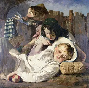19th Century European Art Prints: The Tease. Robert Hannah (1812-1909). Oil on canvas. 90.7 x 87.8cm