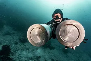 Diving Equipment Prints: tech diver with side mounted air tanks in Raja Ampat / Indonesia