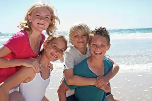 Groups Of People Prints: Teenagers at the beach, Camaret-sur-Mer, Finistere, Brittany, France, Europe