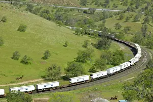 Trains Prints: The Tehachapi Train Loop near Tehachapi California is the historic location of the Southern Pacific Railroad where
