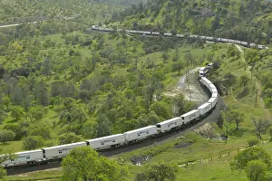 Trains Prints: The Tehachapi Train Loop near Tehachapi California is the historic location of the Southern Pacific Railroad where