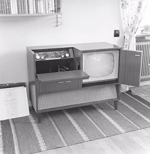 Electronics Prints: Television in the 1950s. A state of the art combined tv set