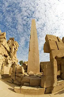 Ruin Prints: Temple of Amun Re Amun-Re with sun on obelisk erected by Queen Hatshepsut Karnak Temple Thebes Luxor Egypt North Africa