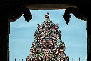 Entrances Prints: Temple Gopuram tower at Iraniyur near Karaikudi, Tamil Nadu, South India, India, Asia
