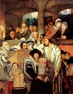 Large Group Of People Prints: In temple by Maurycy Gottlieb, oil on canvas