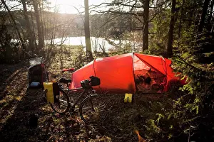 Ten T Prints: Tent and bicycle at lakeshore