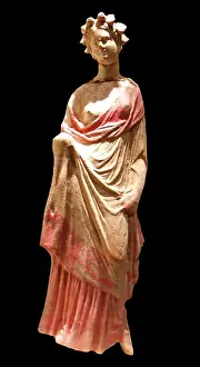 Greek Prints: Terracotta statuette of a woman, Greek, South Italian, Tarentine, early 3rd century B.C