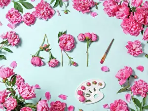 Letter Prints: text inspire phrase art with spring flowers pink peonies