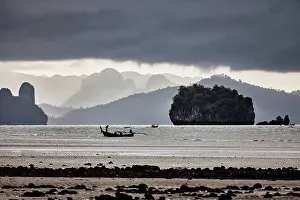 Threatening Prints: Thailand, Ko Yao Yai, silhouette of fishing boat on the sea