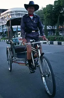 Siam Prints: Thailand, North, Chiang Mai, Cyclo Driver On His Bike
