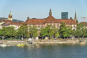 Body Of Water Prints: Theobald Baerwart Schoolhouse in Kleinbasel and the Rhine in Basel, Switzerland, Europe
