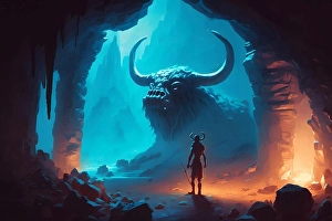 Blade Prints: Theseus found the creature minotaur in cave labyrinth greek mythology tale