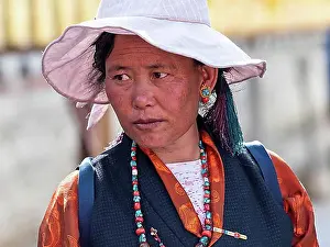 Chinese Prints: Tibetan woman, pilgrim in Xigaze, Tibet, China, Asia