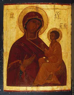 Madonna Prints: Tikhvin Mother of God, icon painted in the manner of the Moscow School in the manner of Andrei Rublev c