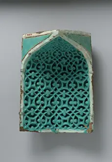 Exhibits Prints: Tile from a Squinch second half 14th century This intricately carved tile exhibits a distinctive curving arched shape