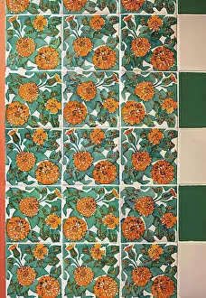 Tiles Prints: Tiles with carnation motifs, Casa Vicens Gaudi, Barcelona, Spain, Europe