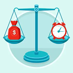 Scales Prints: Time And Money Scales A flat style illustration representing the concept of time is money